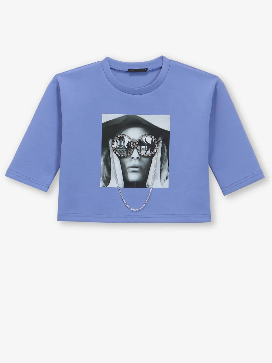 DEAL L.blue printed cotton crop top