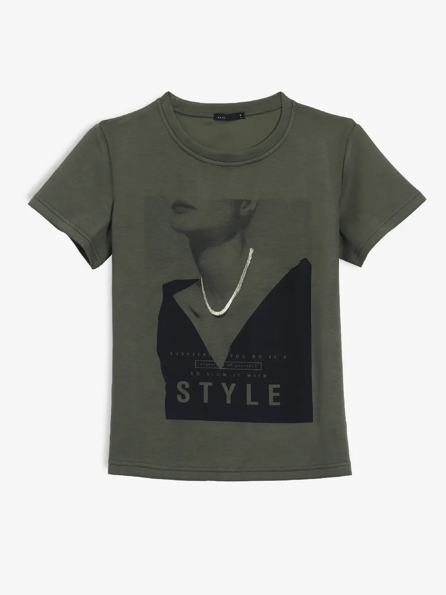 DEAL olive printed cotton t-shirt