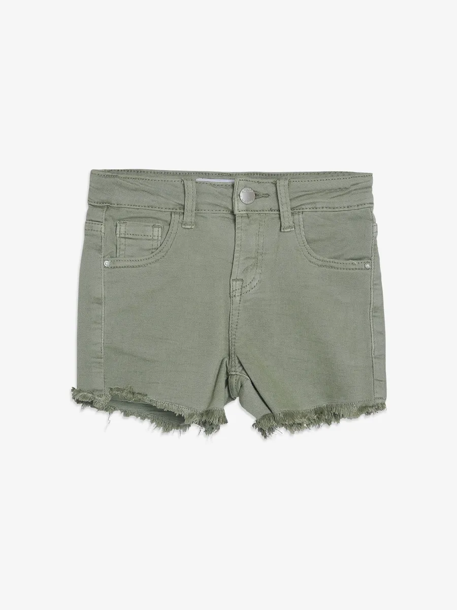 DEAL olive solid denim shorts