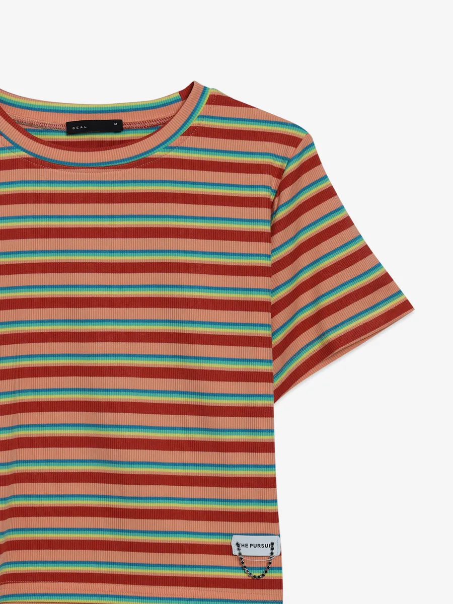 Deal peach stripe cotton t-shirt