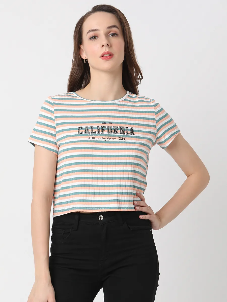 Deal peach stripe crop top