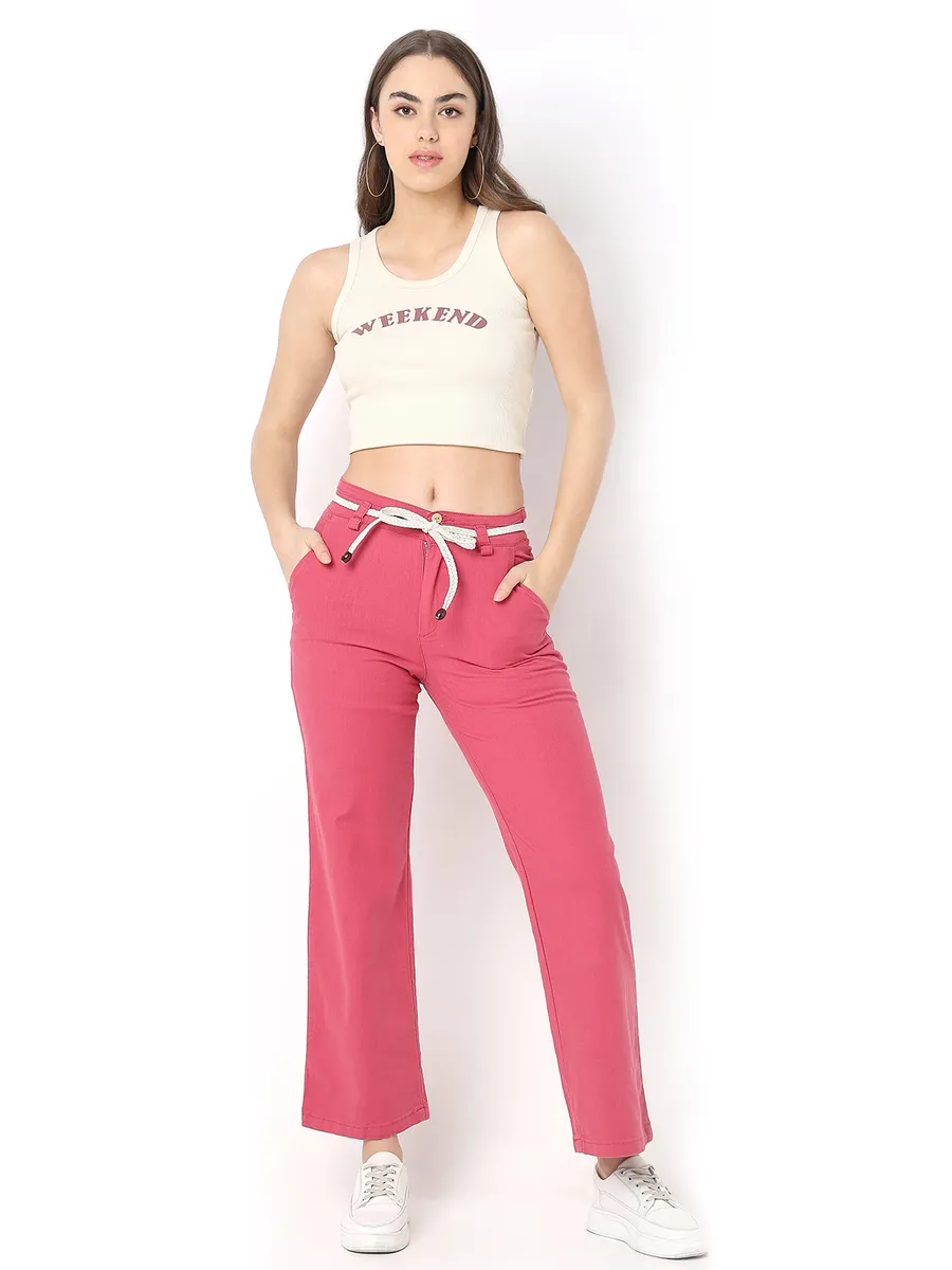 DEAL pink solid cotton jeans