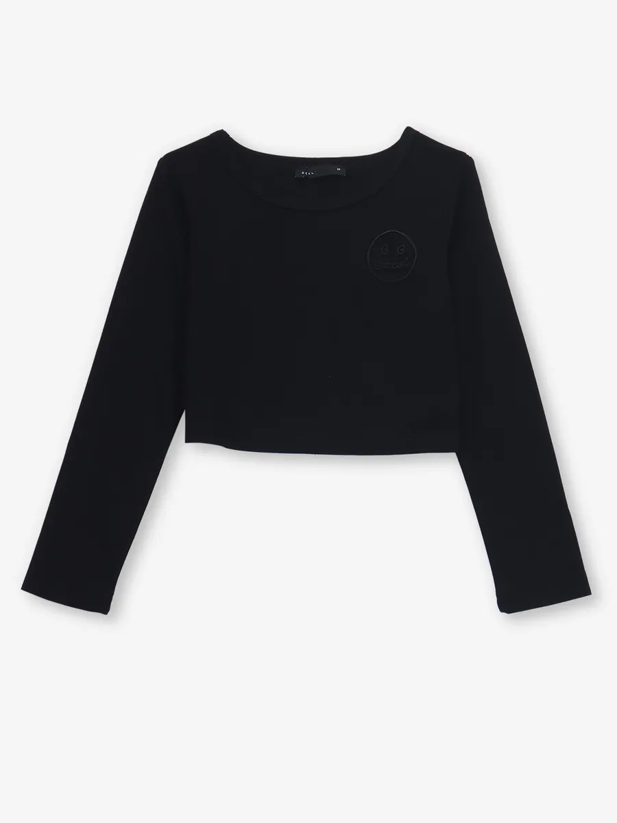 DEAL plain black cotton crop casual top