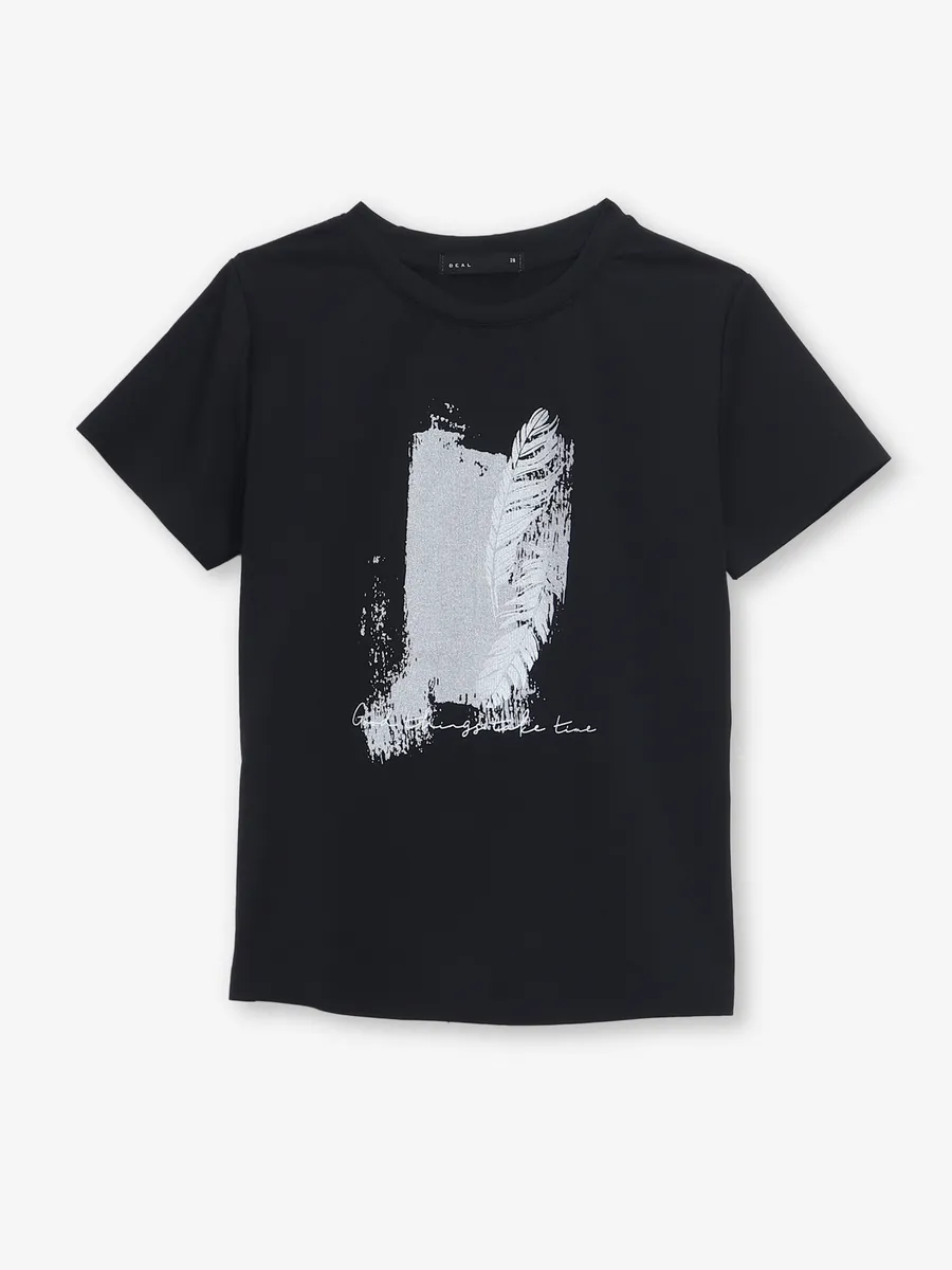 DEAL printed black cotton casual t-shirt