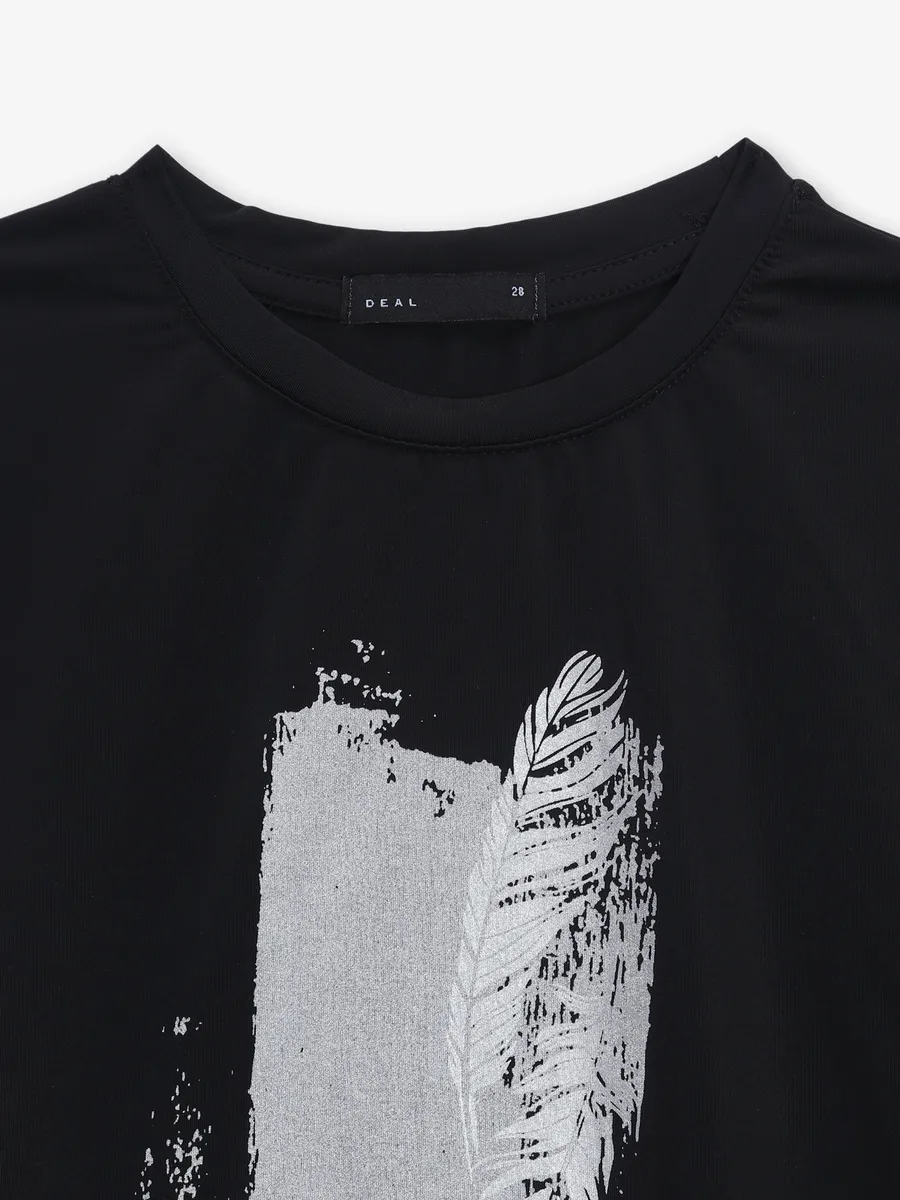 DEAL printed black cotton casual t-shirt