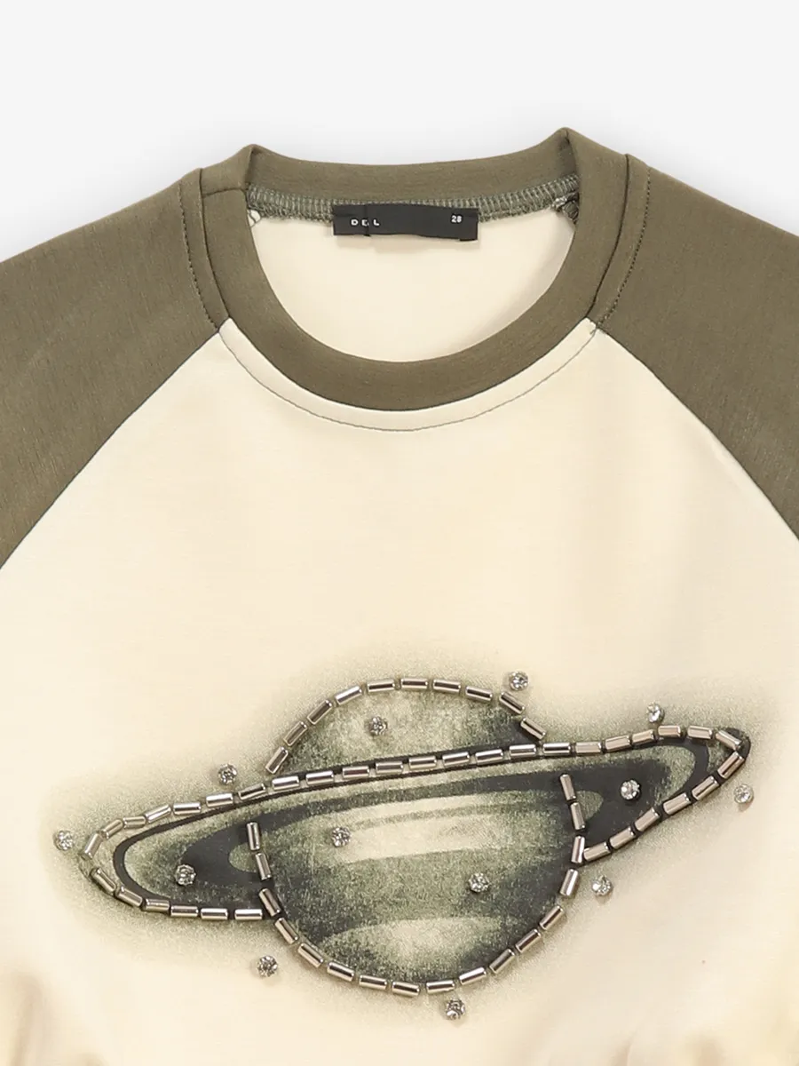 DEAL printed olive cotton crop top