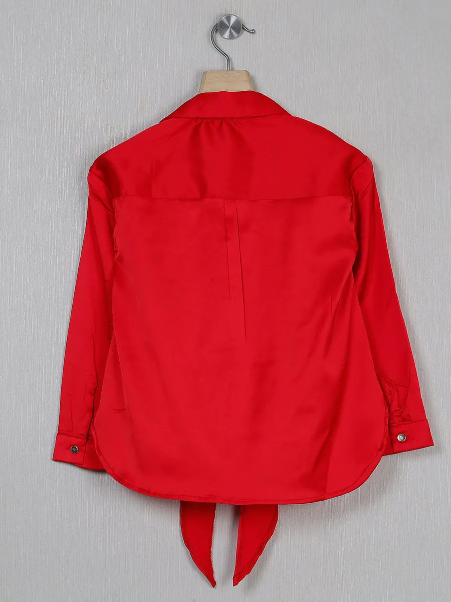 Deal red satin shirt for girls