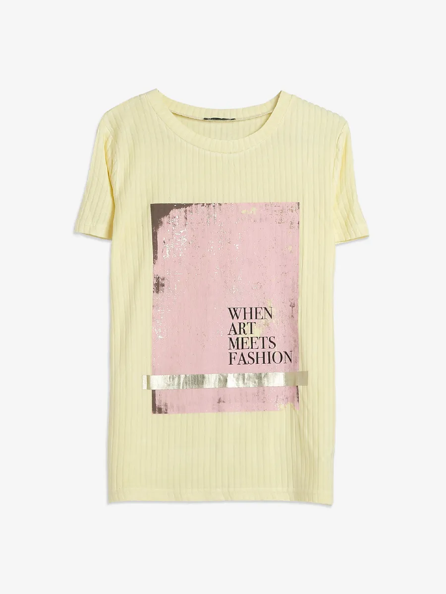 Deal yellow cotton printed t-shirt