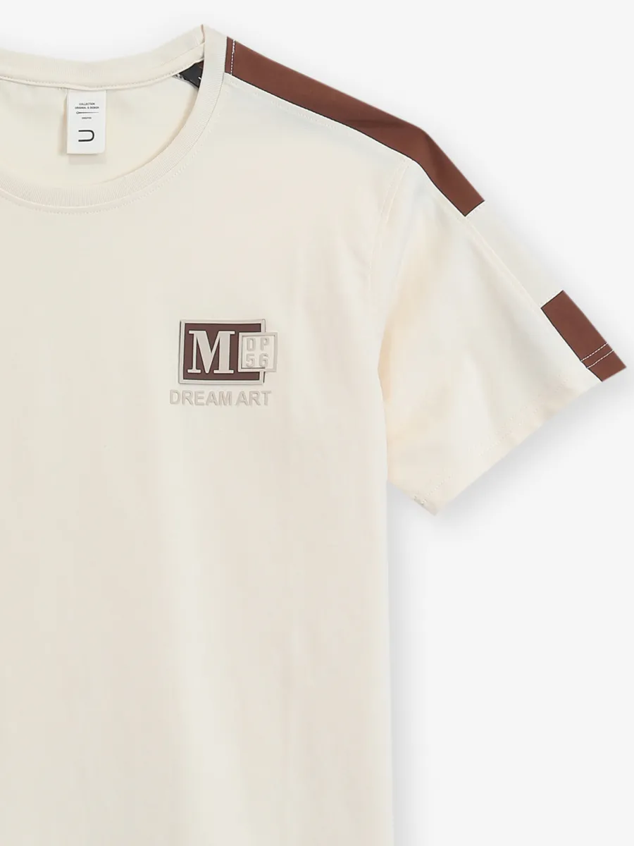 DEEPEE cream cotton round neck t-shirt