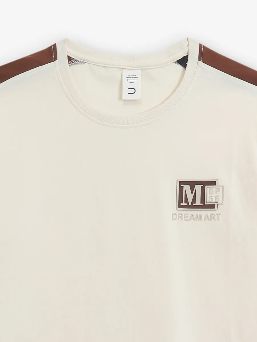 DEEPEE cream cotton round neck t-shirt