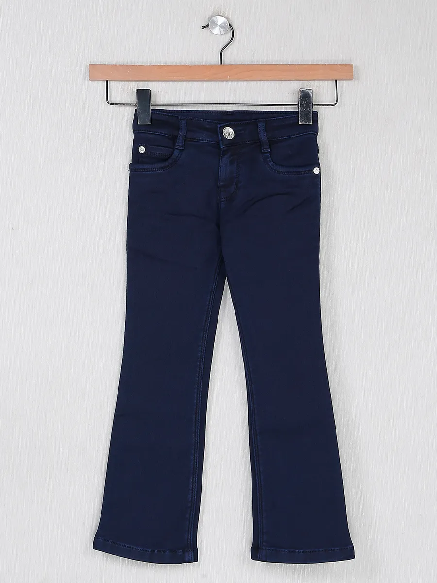 Denim navy solid jeans for girls