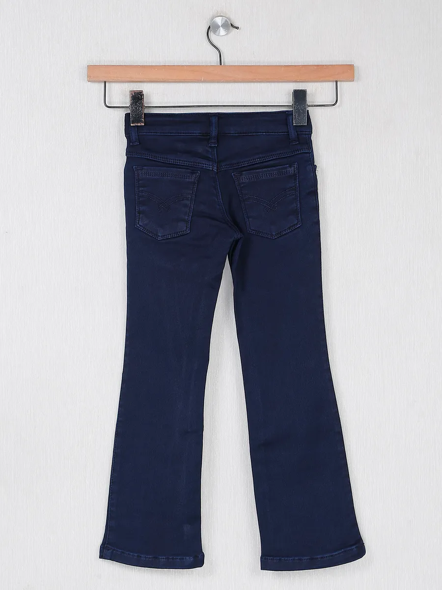 Denim navy solid jeans for girls