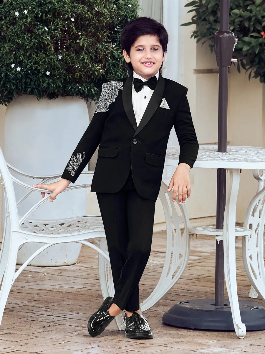 Designer stylish black coat suit set for boys