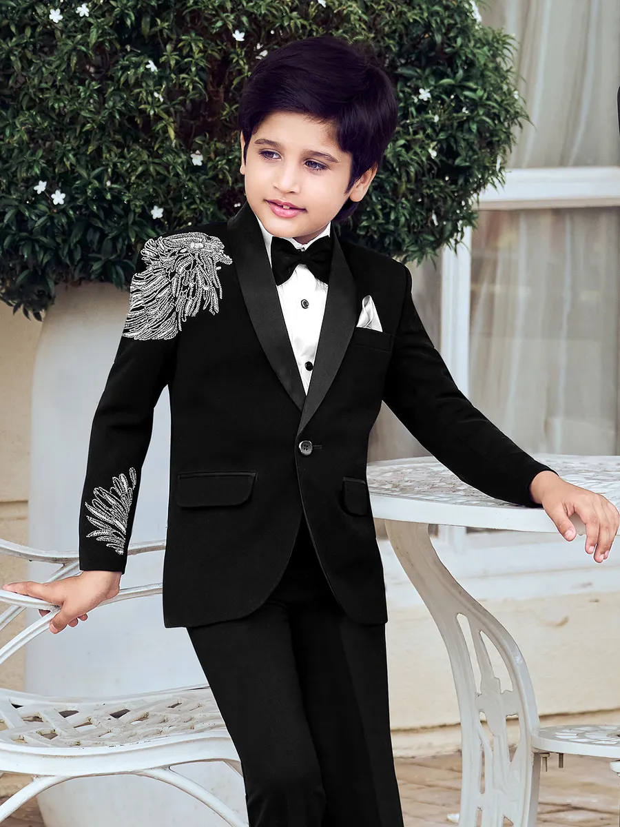 Designer stylish black coat suit set for boys