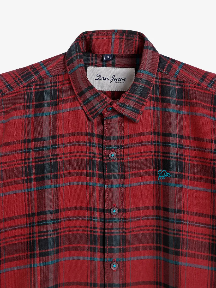 DNJS cotton checks maroon shirt