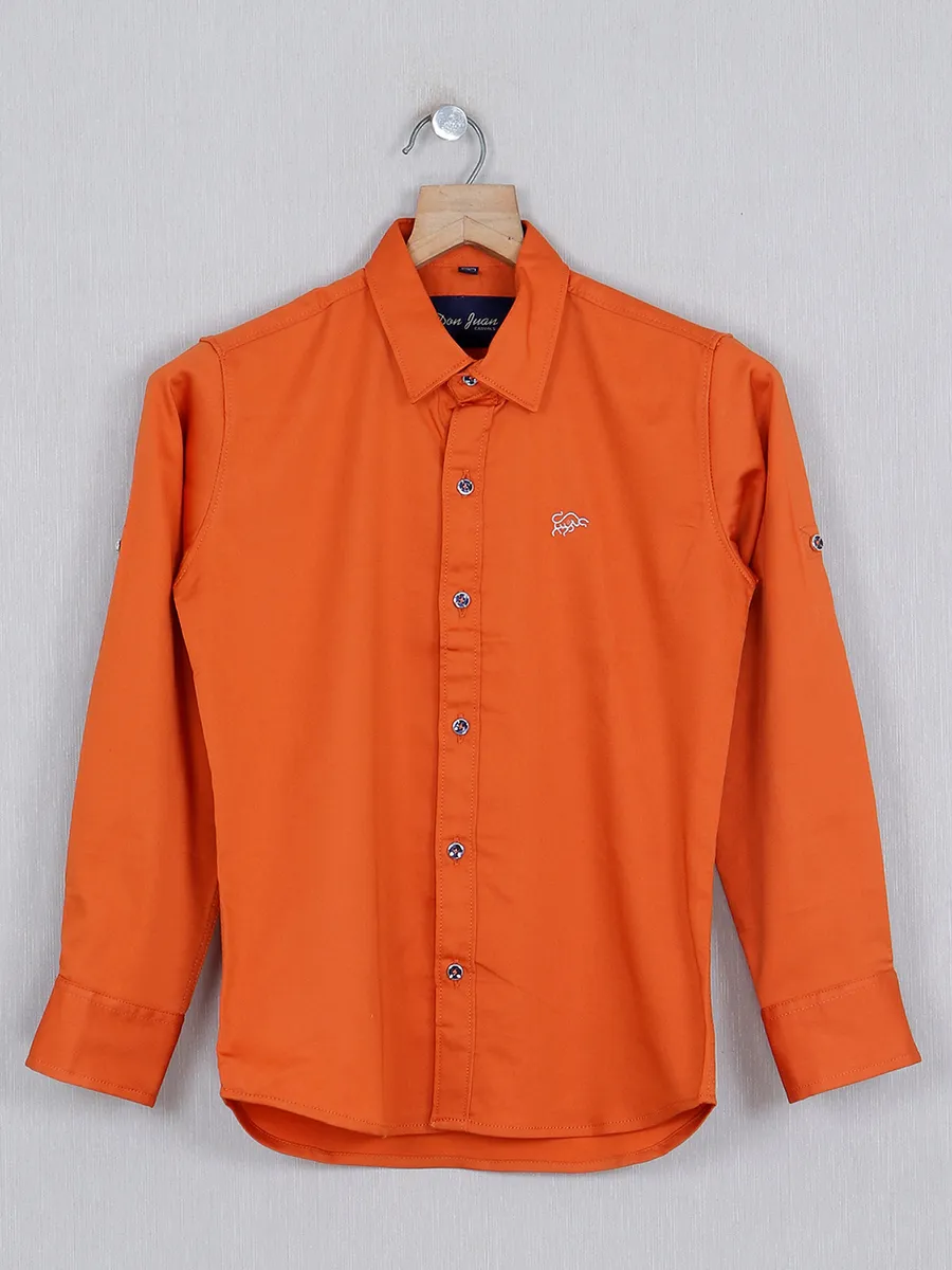 DNJS cotton slim fit shirt in orange