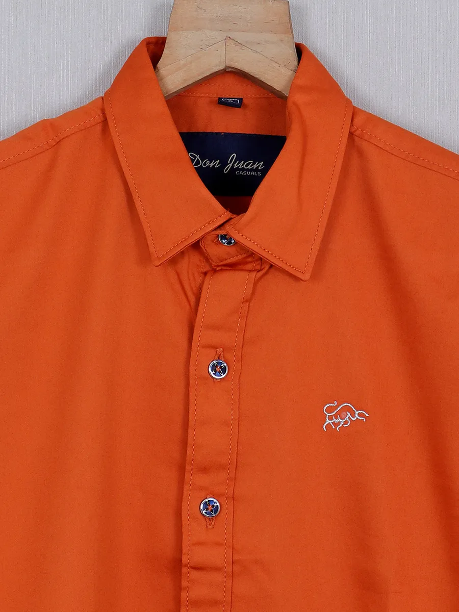 DNJS cotton slim fit shirt in orange