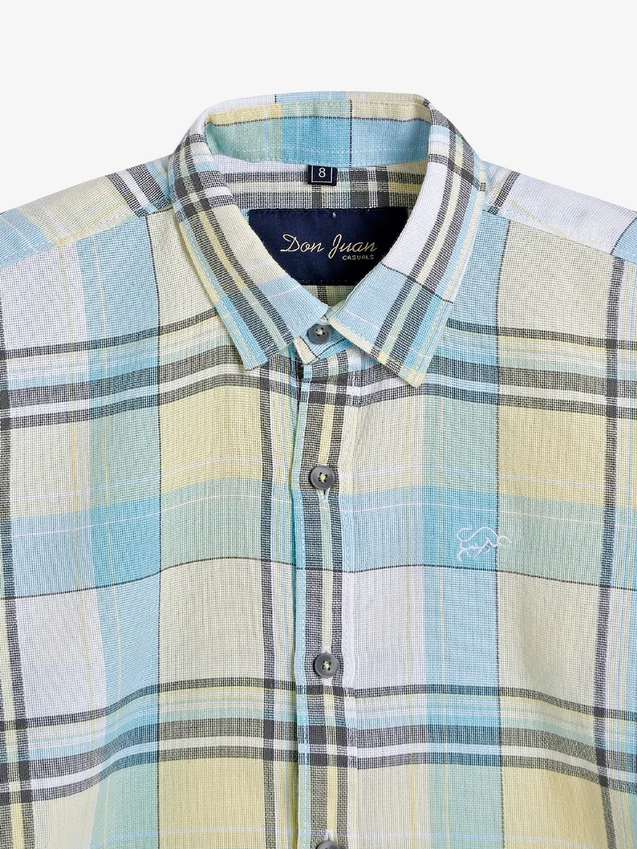 DNJS light yellow checks cotton shirt