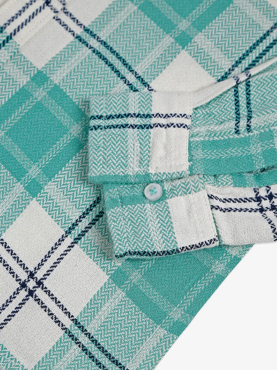 DNJS mint green cotton checks shirt