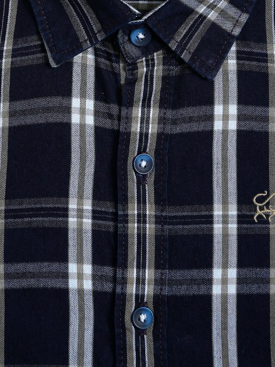 DNJS navy cotton checks shirt