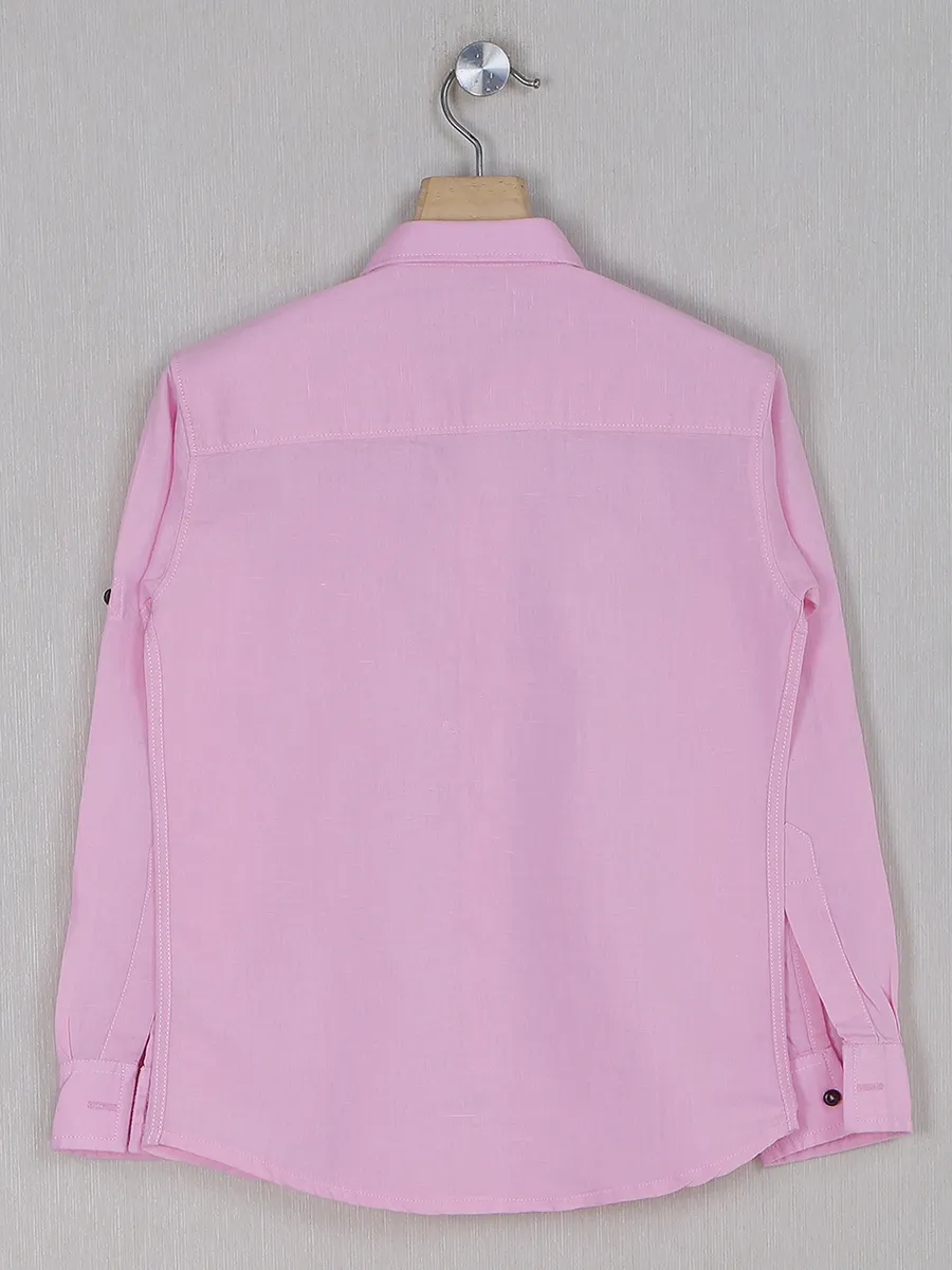 DNJS plain pink casual wear boys shirt in cotton