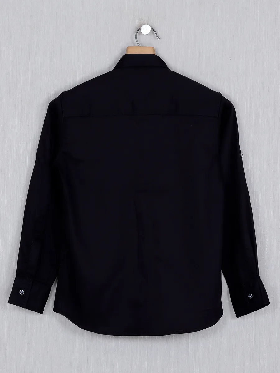 DNJS solid black casual wear shirt