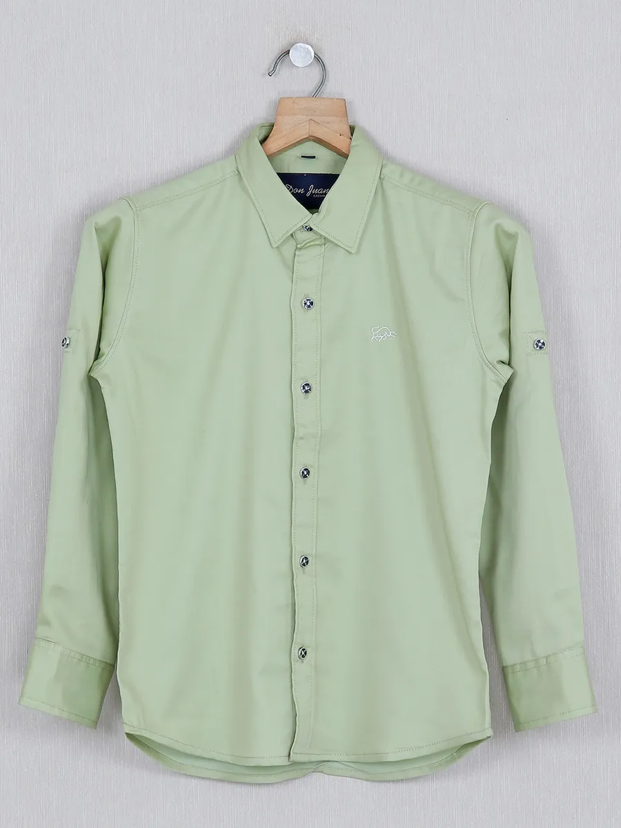 DNJS solid pista green casual shirt