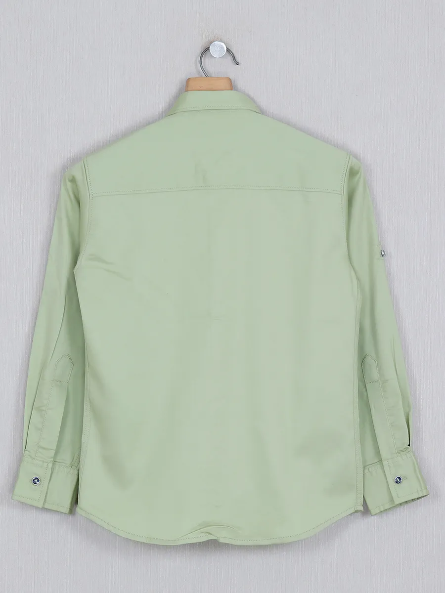 DNJS solid pista green casual shirt