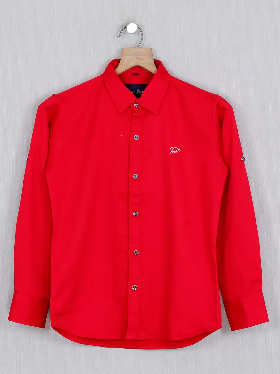 DNJS solid red casual wear shirt