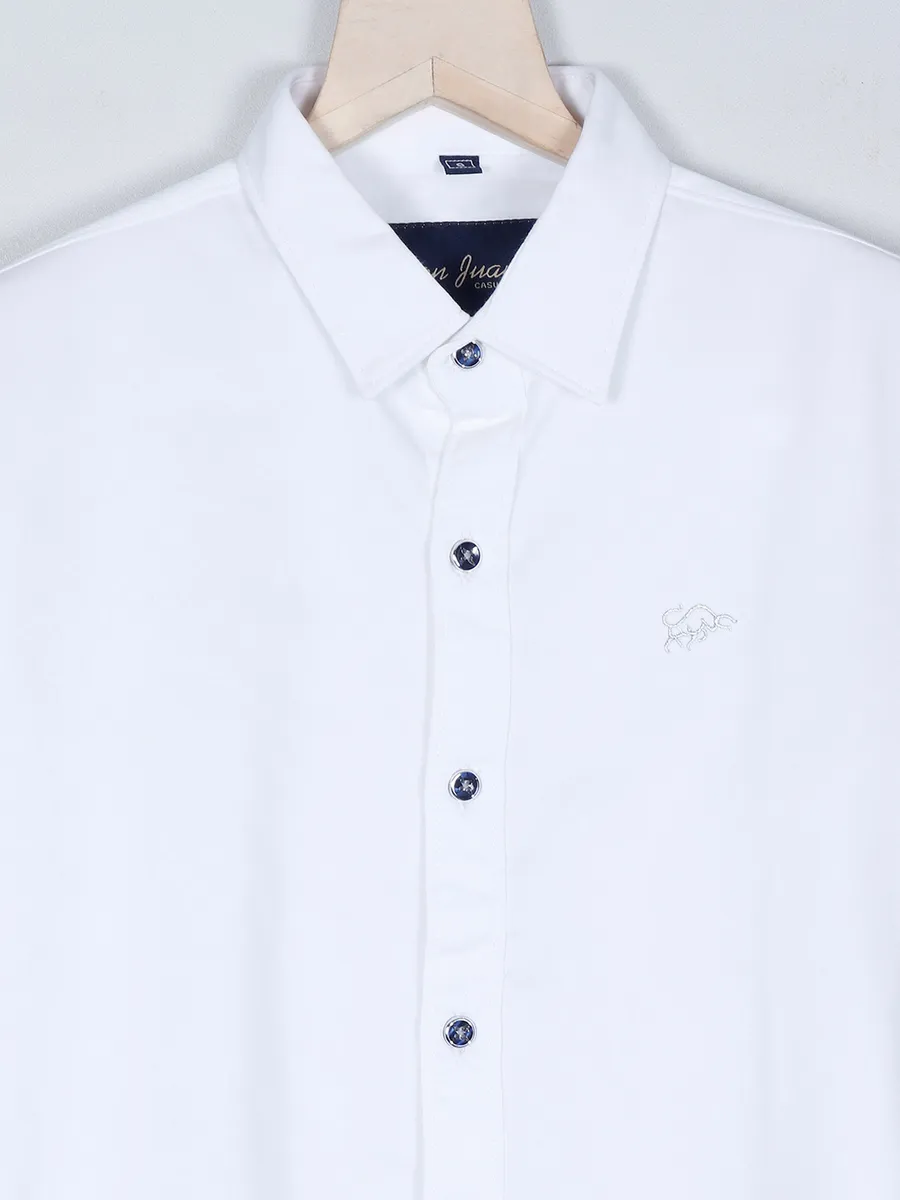 DNJS white solid style shirt for boys in cotton