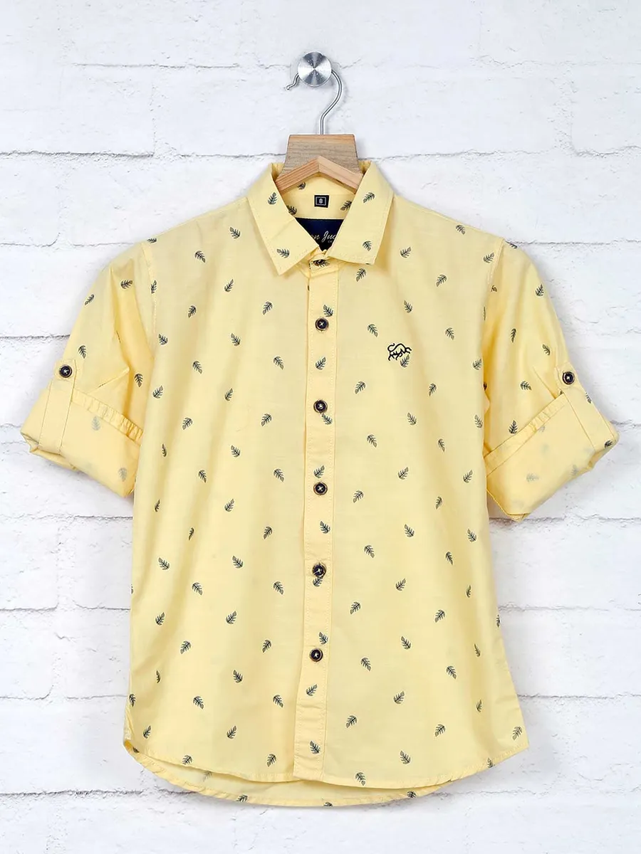 DNJS yellow printed cotton shirt