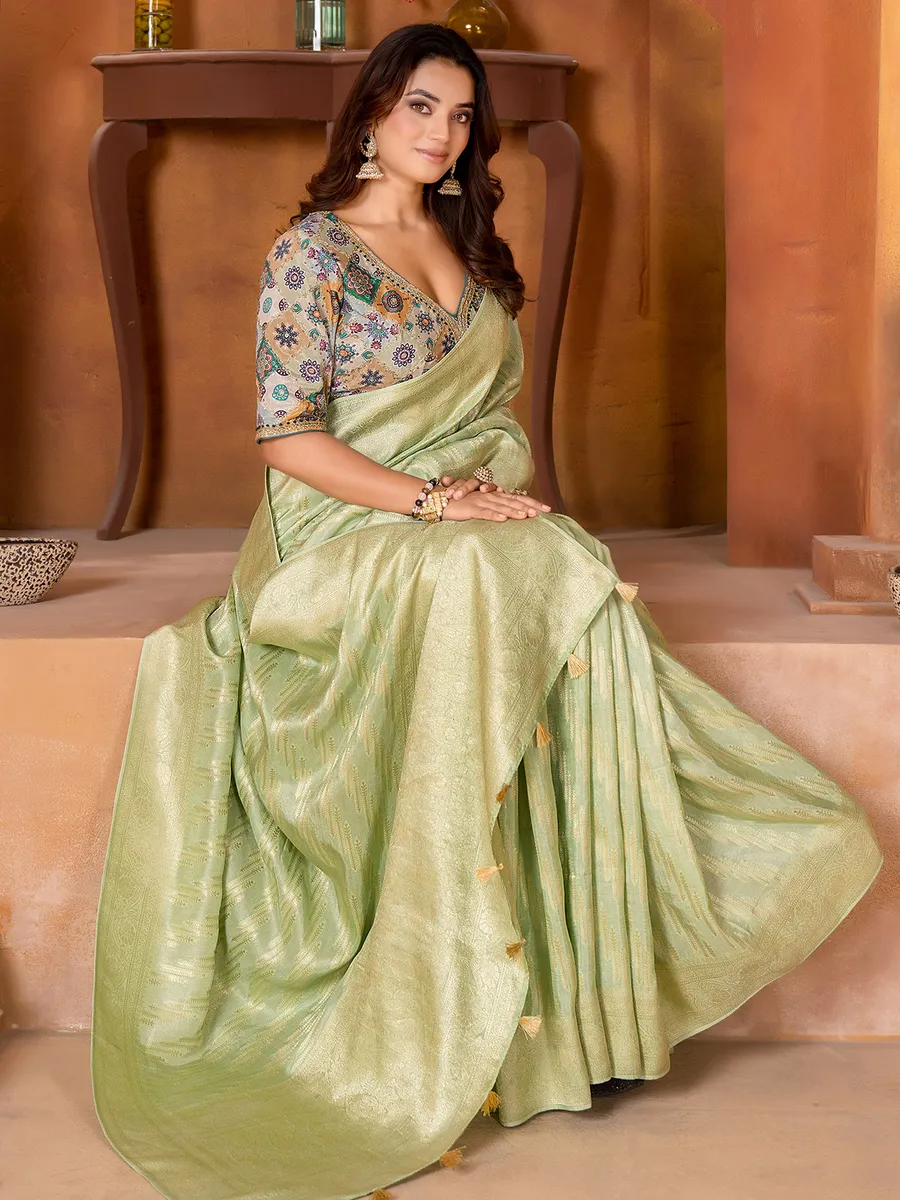 Doal silk pista green saree