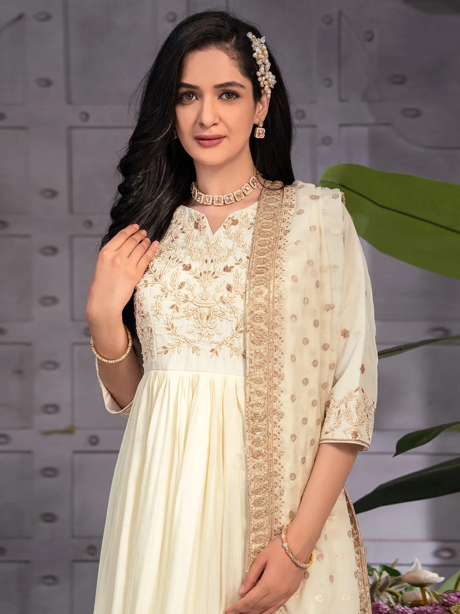 dola silk off-white anarkali suit