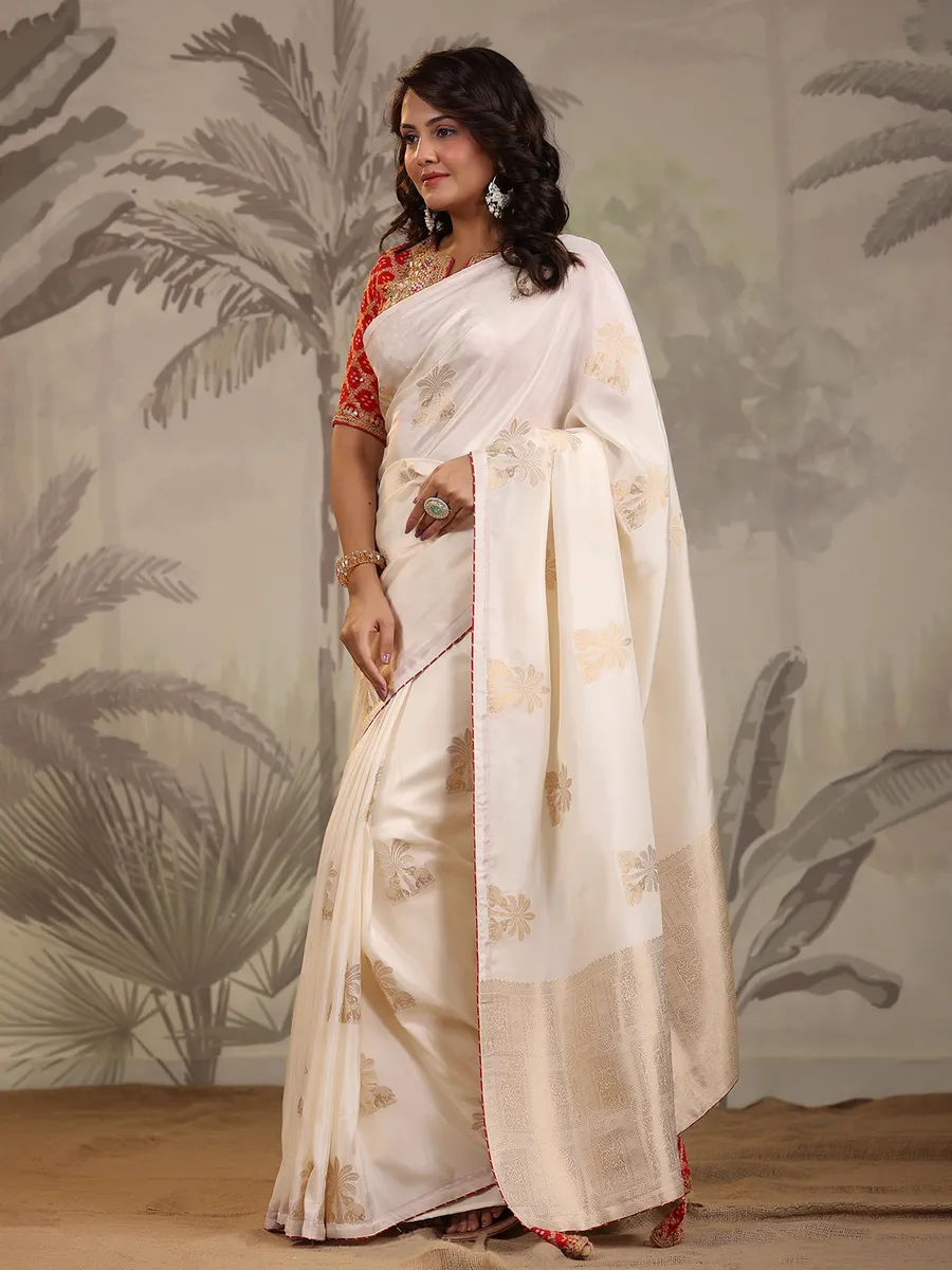 Dola silk zari weaving cream saree