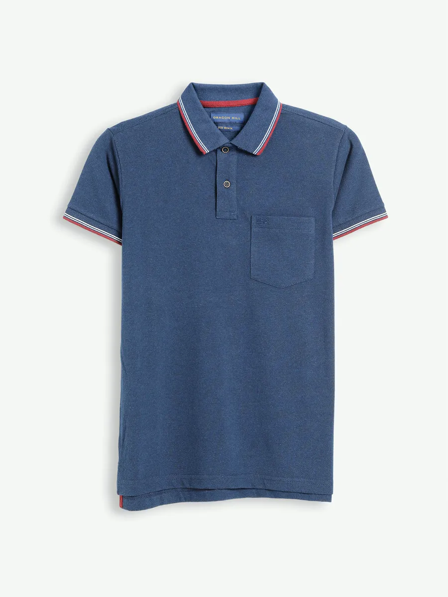 Dragon Hill blue plain cotton t shirt