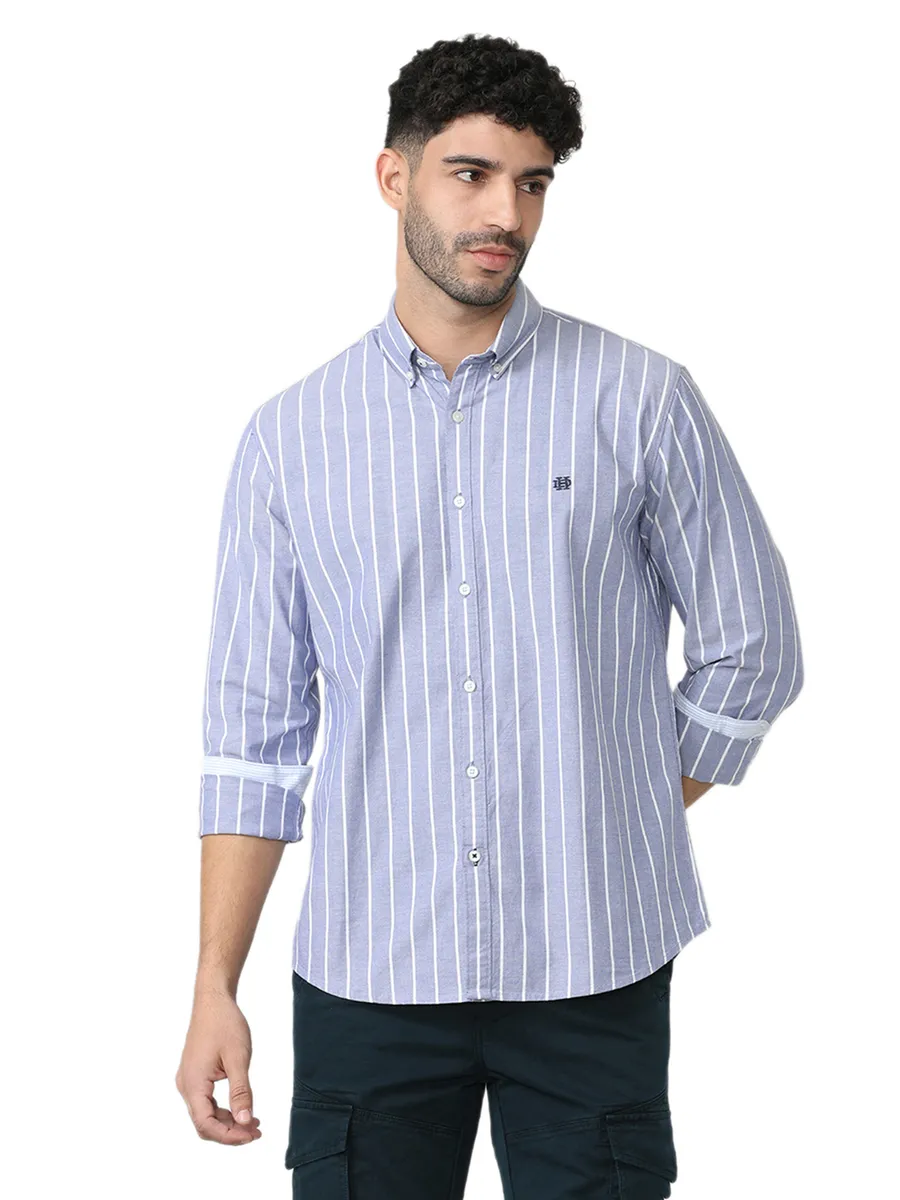 DRAGON HILL blue striped casual cotton shirt