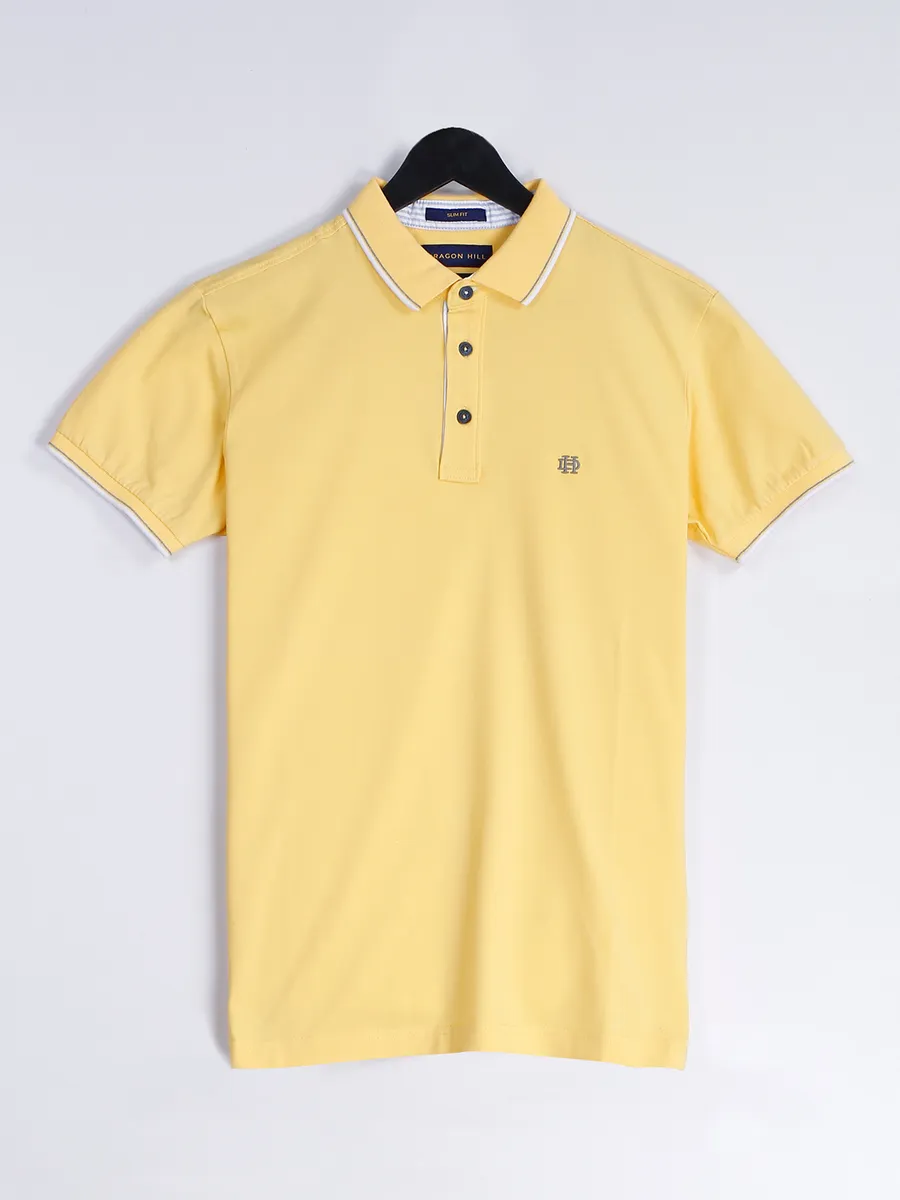 Dragon Hill cotton light yellow slim fit t shirt