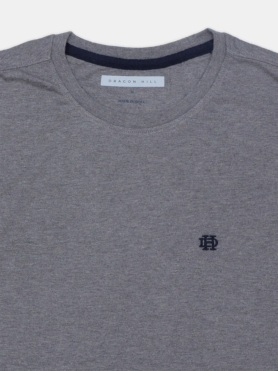 Dragon Hill grey solid regular fit t shirt in cotton