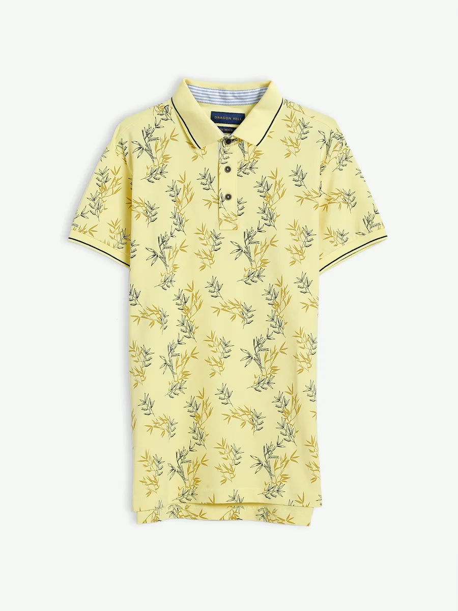 Dragon Hill light yellow printed polo t shirt