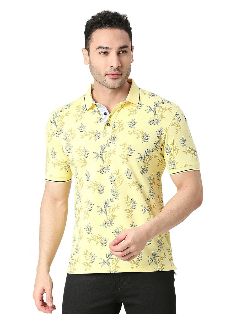 Dragon Hill light yellow printed polo t shirt