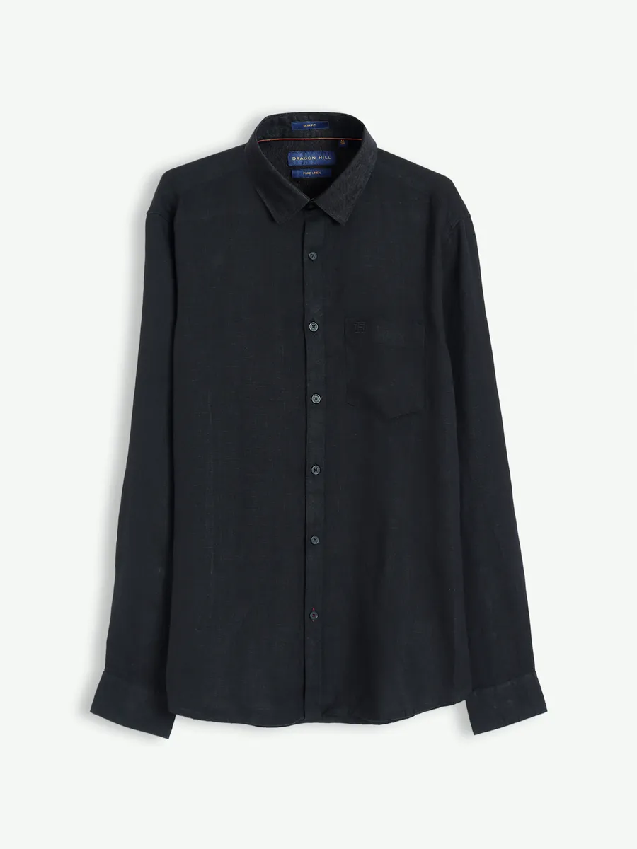 Dragon Hill linen black plain shirt