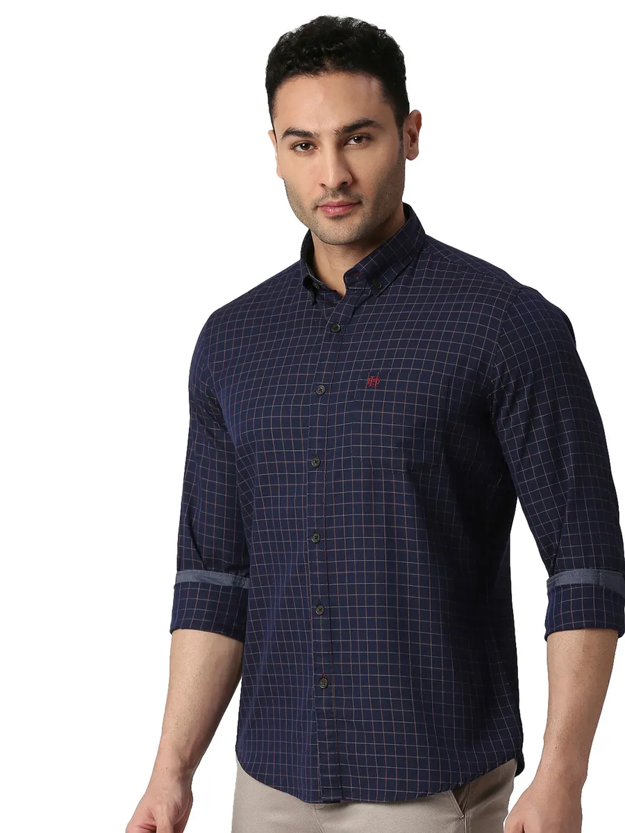 Dragon Hill navy cotton checks shirt