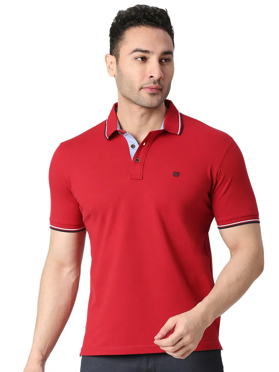 Dragon Hill red cotton plain casual t shirt