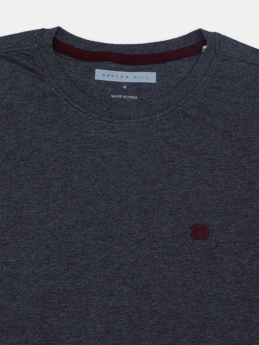 Dragon Hill solid grey cotton casual t shirt