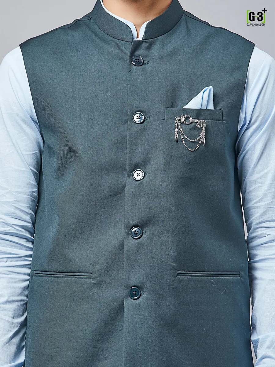 Dark green cotton mens waistcoat set