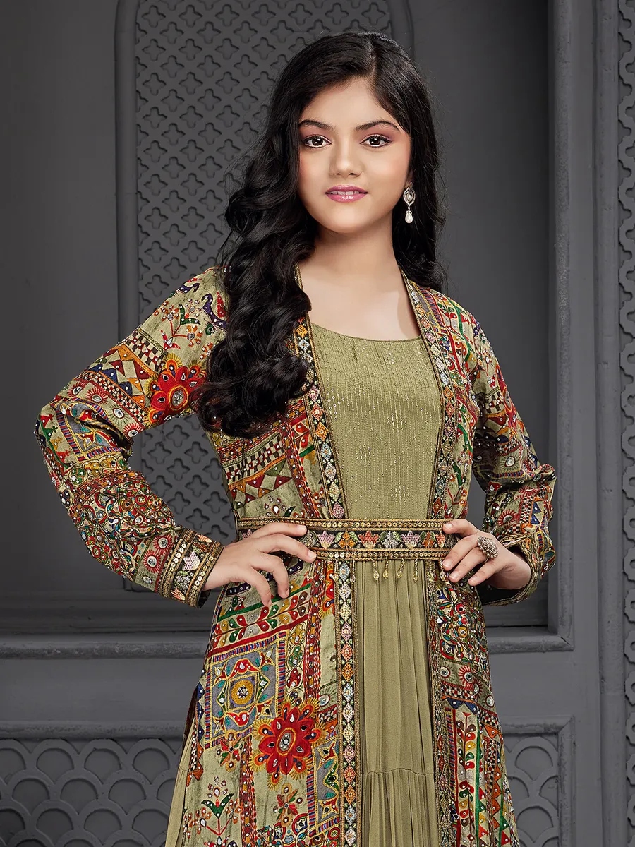 Dusty green georgette jacket style gown