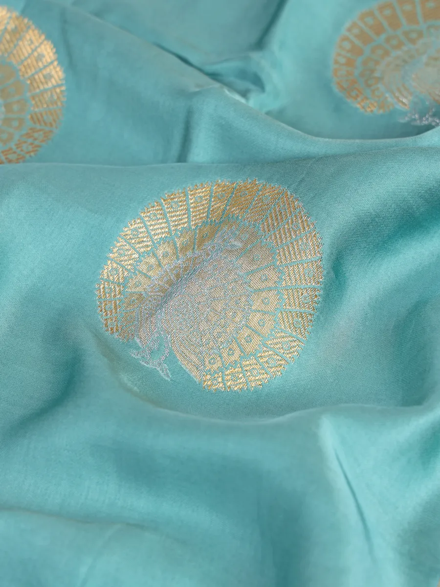 Elegant aqua zari silk saree