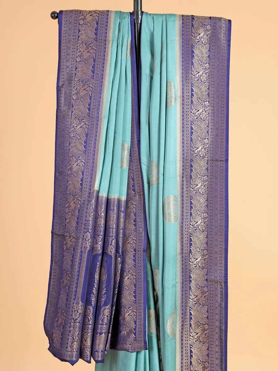 Elegant aqua zari silk saree