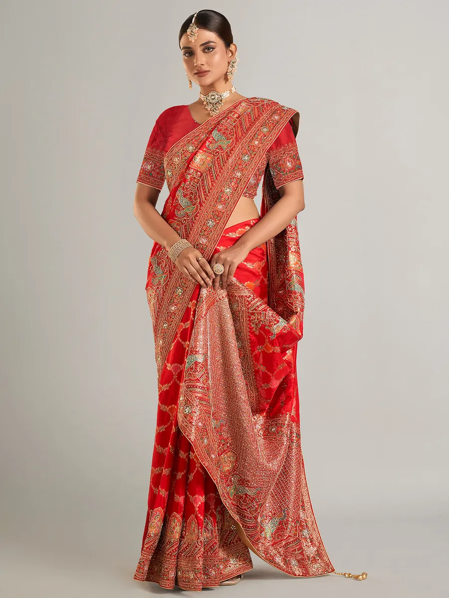 Elegant banarasi silk saree in red