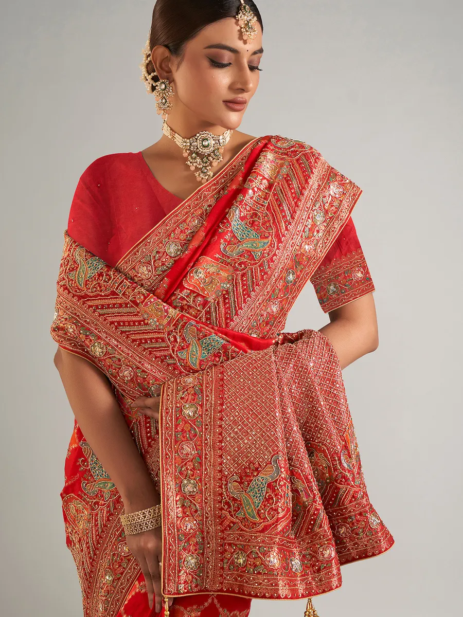 Elegant banarasi silk saree in red
